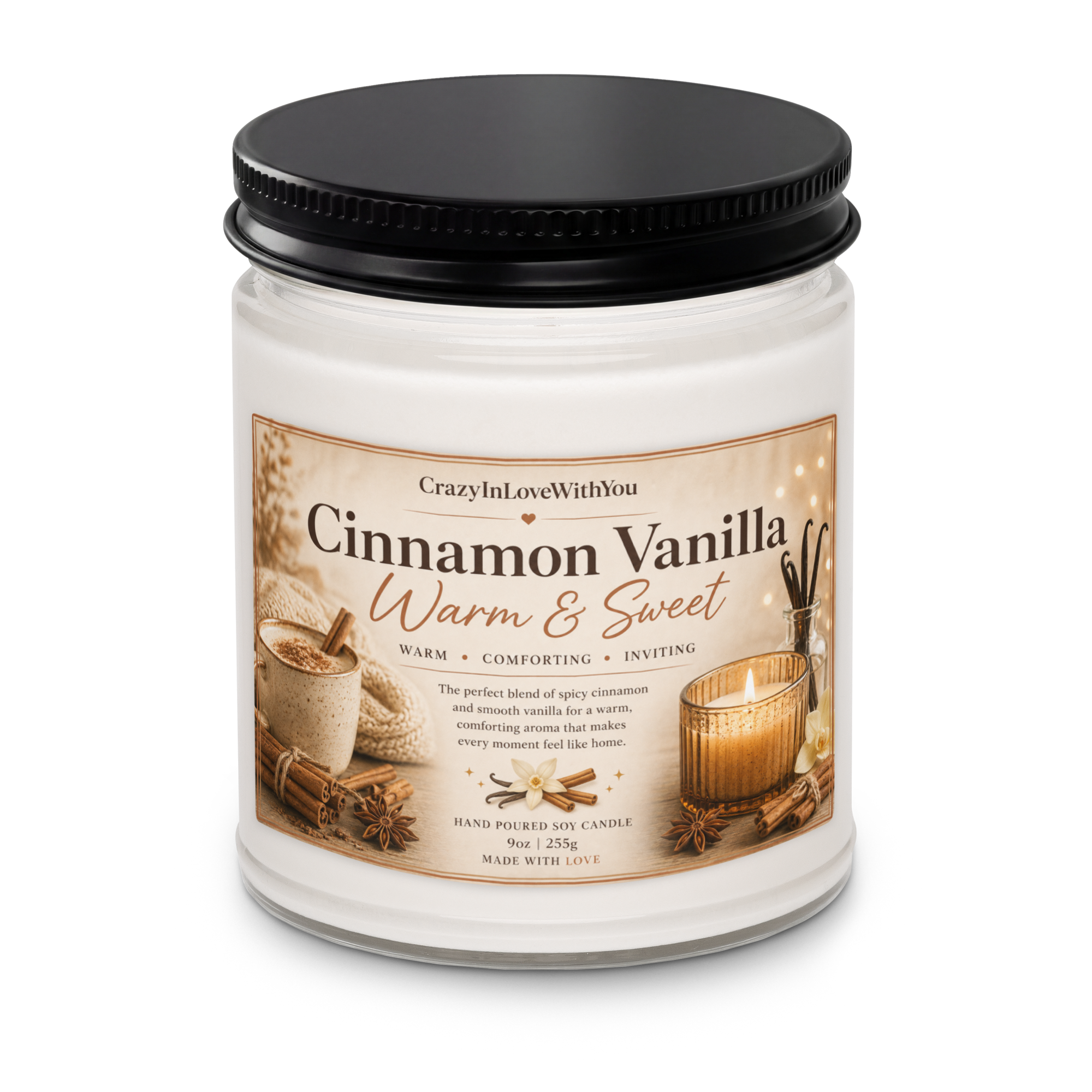 Cinnamon Vanilla Scented soy candle