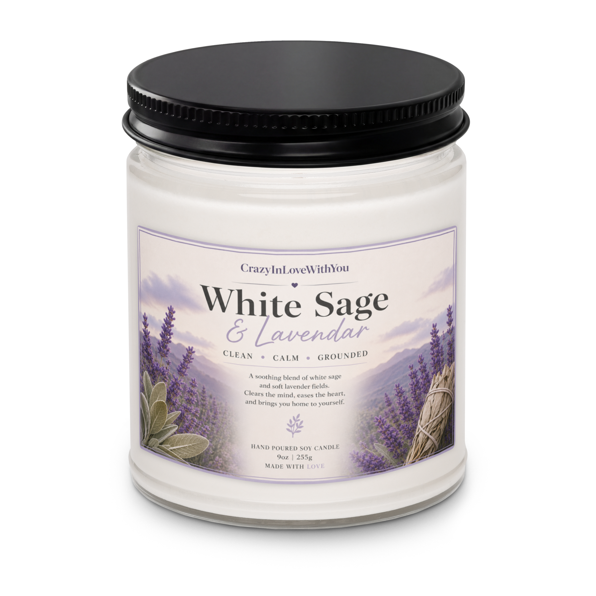 White Sage & Lavendar Scented soy candle