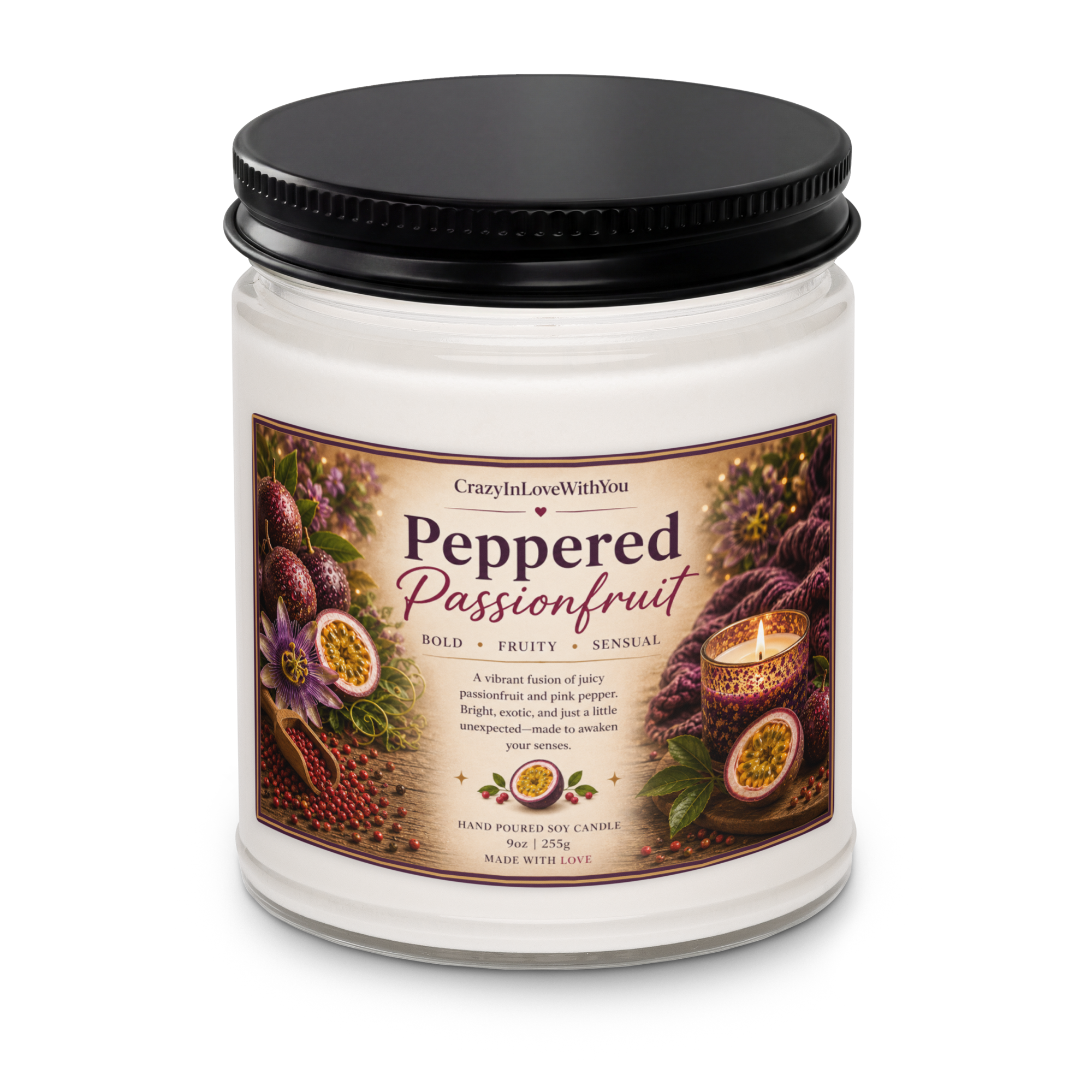 Peppered Passionfruit Scented soy candle