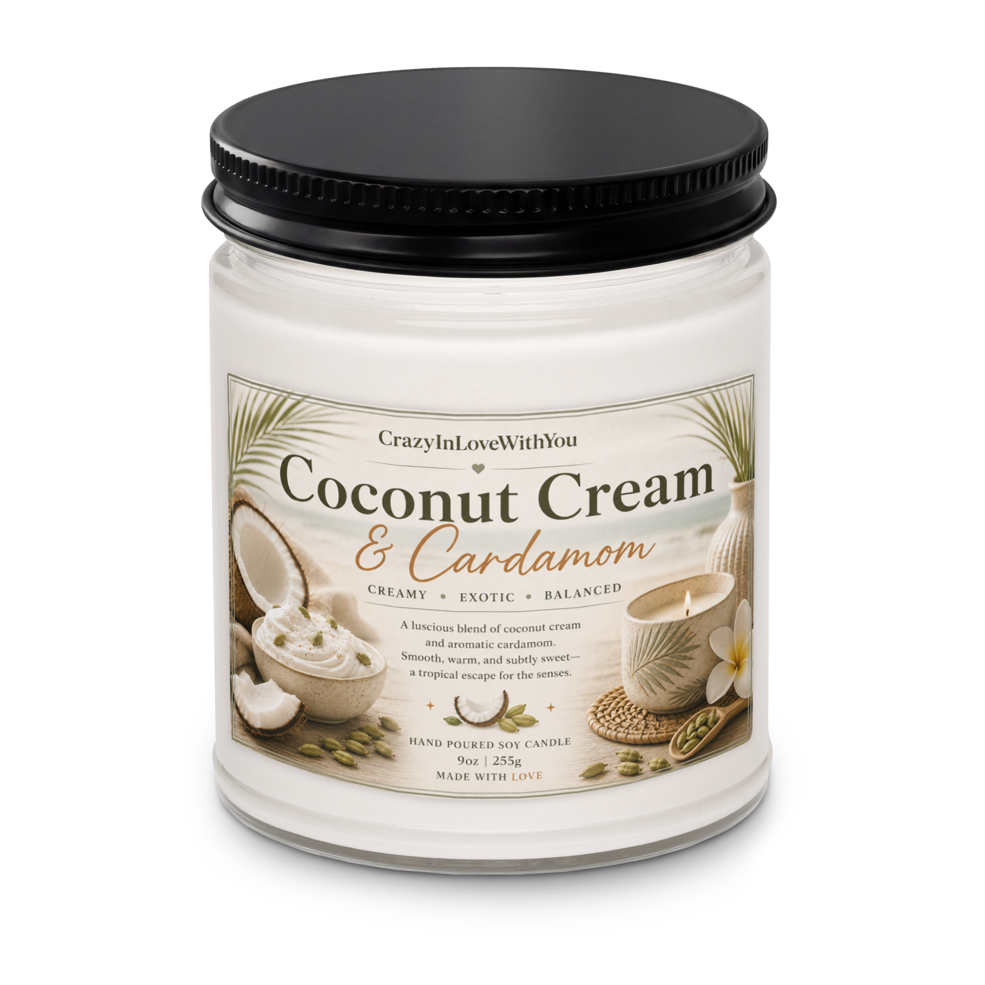 Coconut Cream & Cardamom Scented soy candle